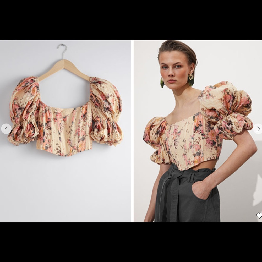 & Other Stories Floral Puff Sleeved Corset Top Sz 10 M